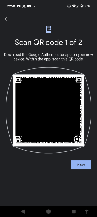 first qr code, text above reads "Scan QR code 1 of 2"